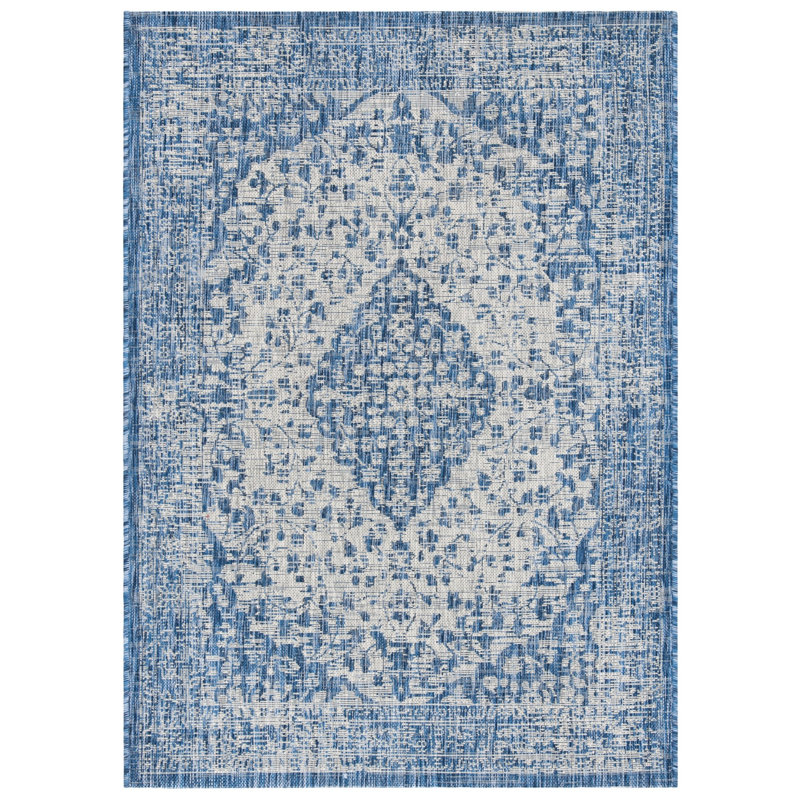 Arneshia Oriental Blue/Beige Indoor/Outdoor Area Rug, Rectangle 5'3" x 7'7"