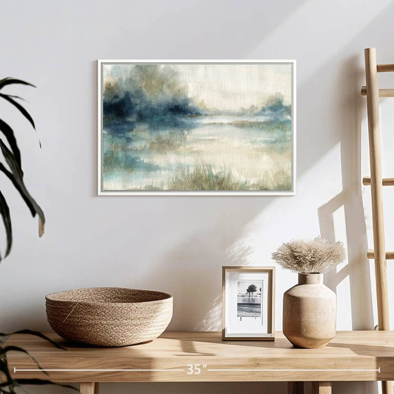 Still Still Waters II, 19 po x 13 po, Cadre flottant blanc