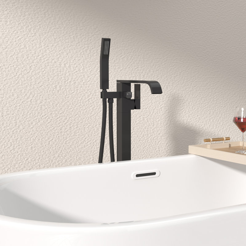 Bec de baignoire au sol avec inverseur et douchette, Noir mat