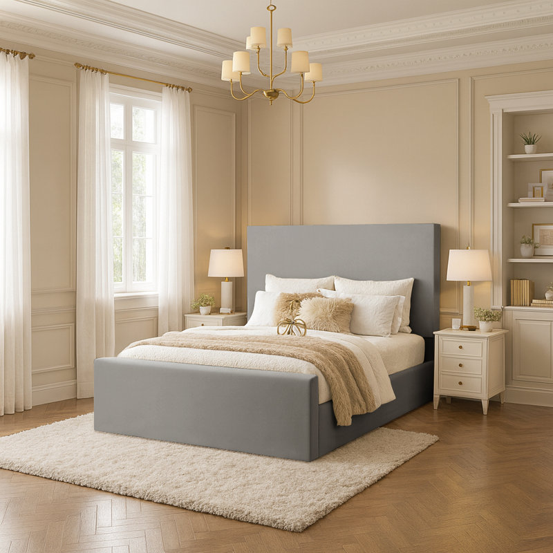 Amed Upholstered Ottoman Storage Bed, Double (4'6), Gray