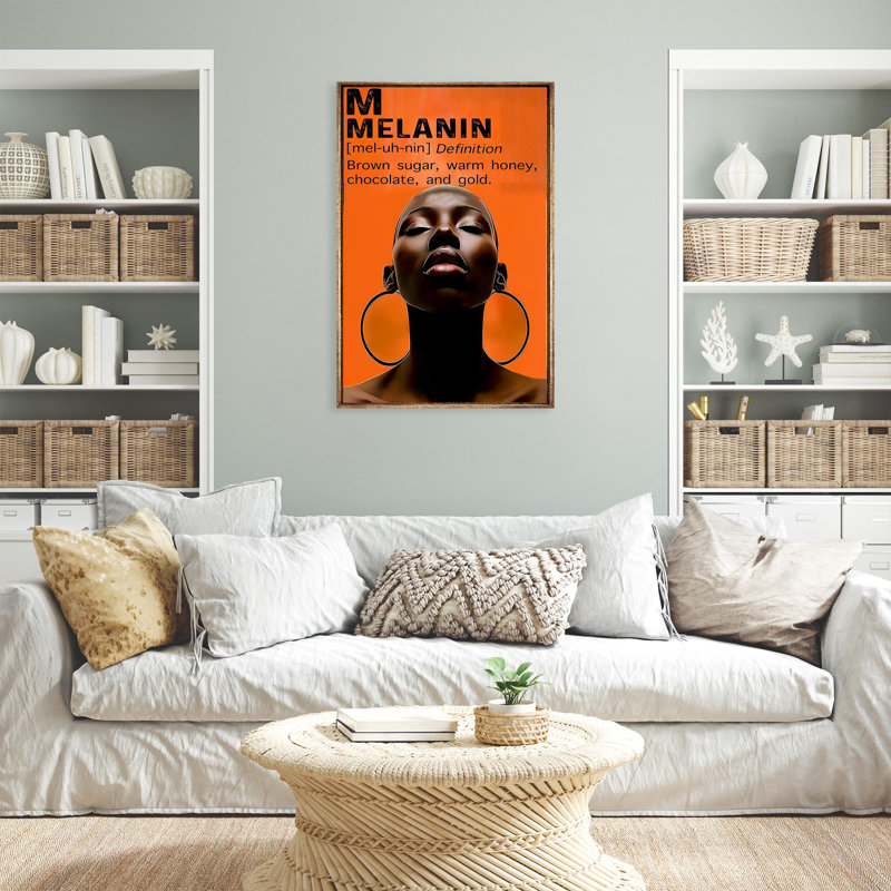 «Black Woman Melanin», reproduction d'art rectangulaire sur fond noir, reproduction d'art sur toile tendue, L 16 po x H 20 po