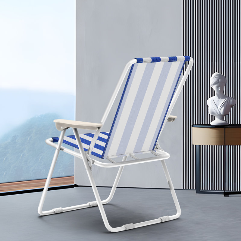 Blue Outdoor Folding Chair, Mesh Patio Chair With Armrests, Portable Lightweight Lawn Chair For Camping, Poolside & Backyard