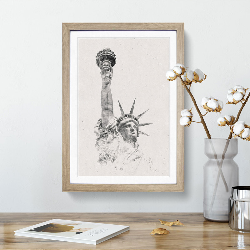 Statue of Liberty in New York City Abstract - Picture Frame Graphic Art Print, 45cm H x 33cm W x 2cm D, Oak Framed