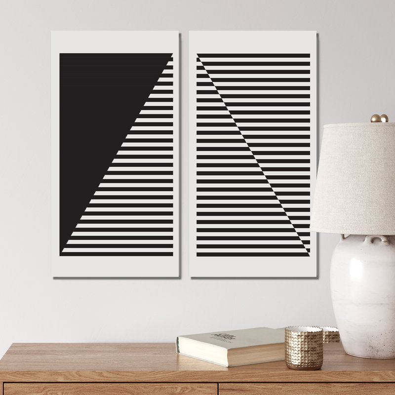 Minimal Late 20S Geometric Primitive Design IX - Ensemble de 2 peintures, Toile tendue, H 20 po x l 24 po x P 1 po