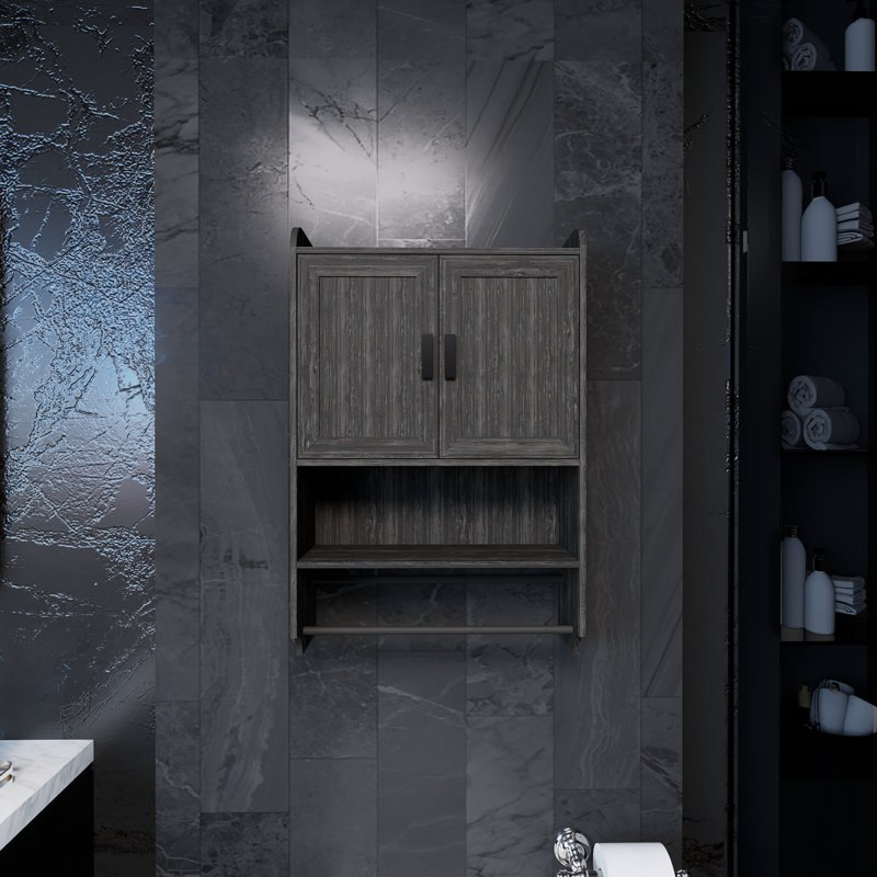 Bathroom Wall Cabinet With Doors, Adjustable Shelves, Towel Bar And Paper Holder, Bathroom Medicine Cabinet, Black