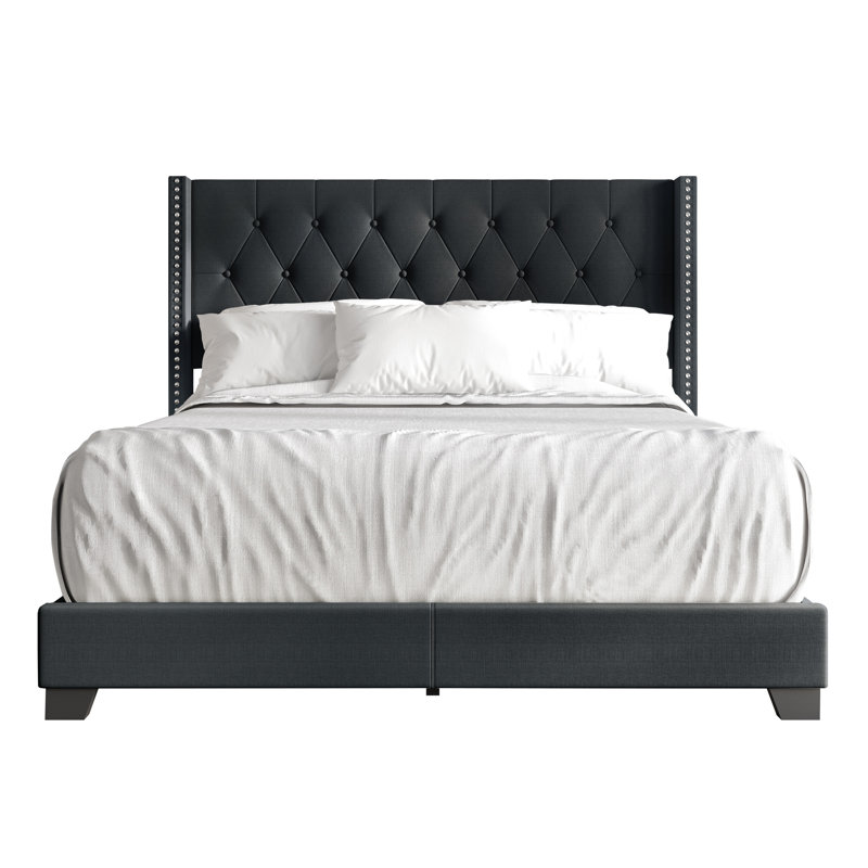 Elysian Upholstered Wingback Bed, Charcoal Gray, Queen