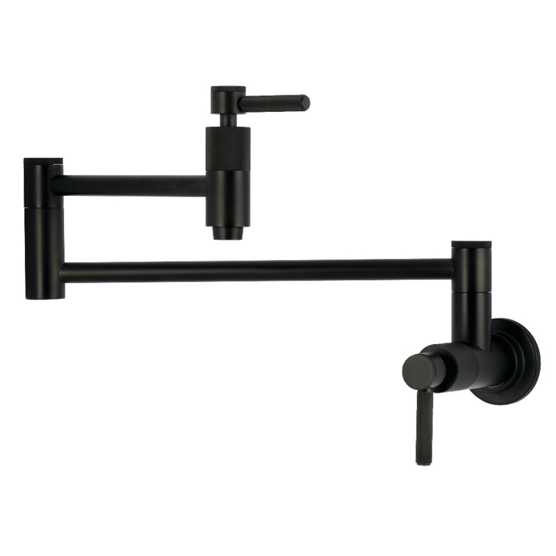 Kingston Brass Convergent Two-Handle 1-Hole Wall Mount Pot Filler Faucet With Knurled Handle, Matte Black