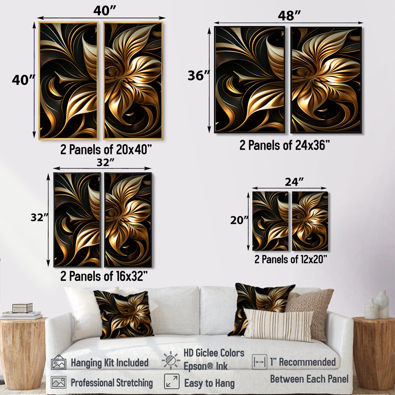 Lys doré sur fond noir I - Impressions florales sur toile, H 36 po x l 48 po, Reproduction encadrée sans passe-partout, Brun