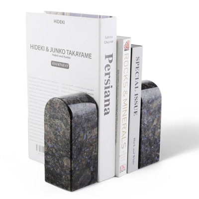 Ensemble de 2 serre-livres en marbre naturel, porte-livre moderne en pierre pour décoration de bibliothèque