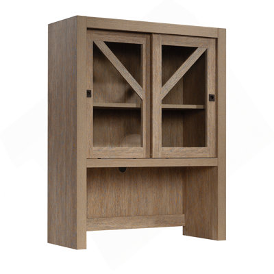Bahut de bibliothèque avec tablettes réglables et portes coulissantes en verre pour une présentation et un rangement polyvalents.