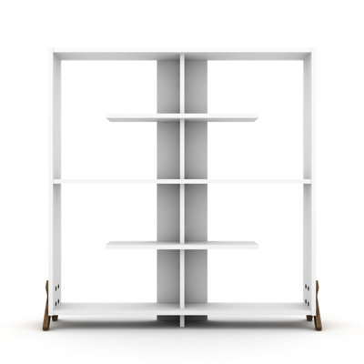 Industrial Bookshelf - 6 Shelf, Solid Wood Frame, Walnut/White, For Office And Living Spaces Furnish Home Store Walnut/White Rooms Shelves, Style, Wood, Large Book Organizer