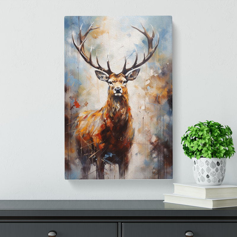 Stag Hard Edge Painting - Wrapped Canvas, 60cm H x 40cm W x 3cm D