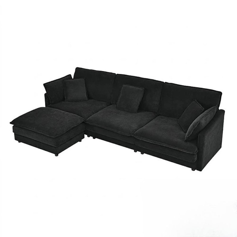 Canapé-lit avec repose-pieds (noir), Noir