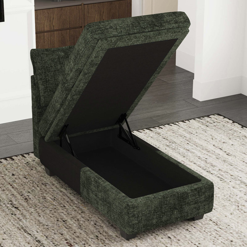 Méridienne avec rangement Luna Chenille, Chenille verte