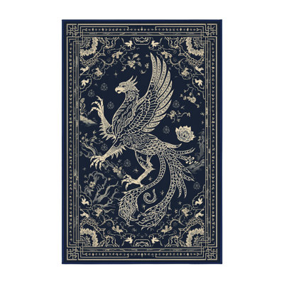 Machine Washable Pavli Griffin Classic Oriental Rug in Gray – Navy Binding