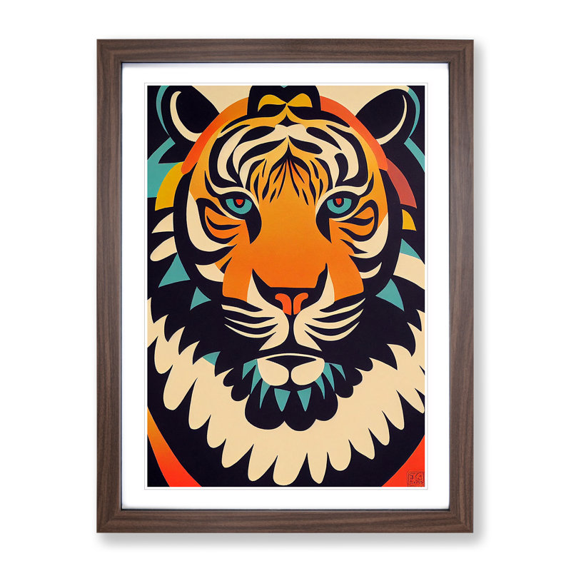 Tiger - Framed Print, 34cm H x 25cm W x 2cm D, Walnut Framed