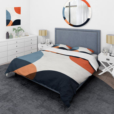 Ensemble de housse de couette minimaliste bleu et orange à motif bohème minimaliste 2