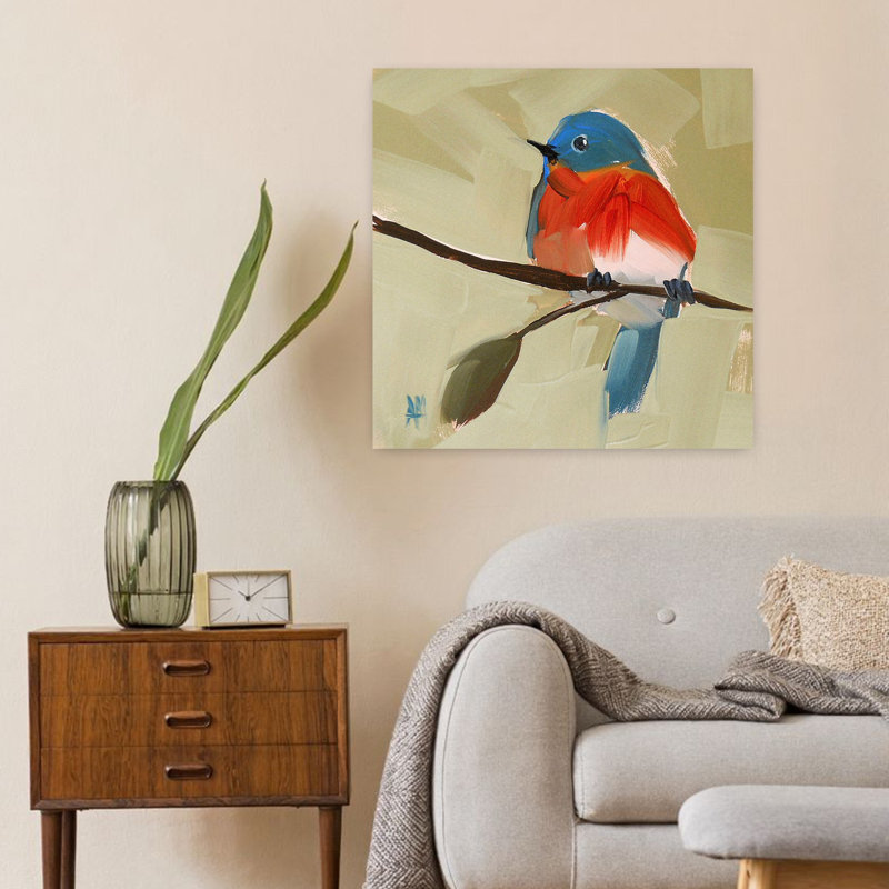 Oiseau bleu, art contemporain, H 24 po x l 24 po