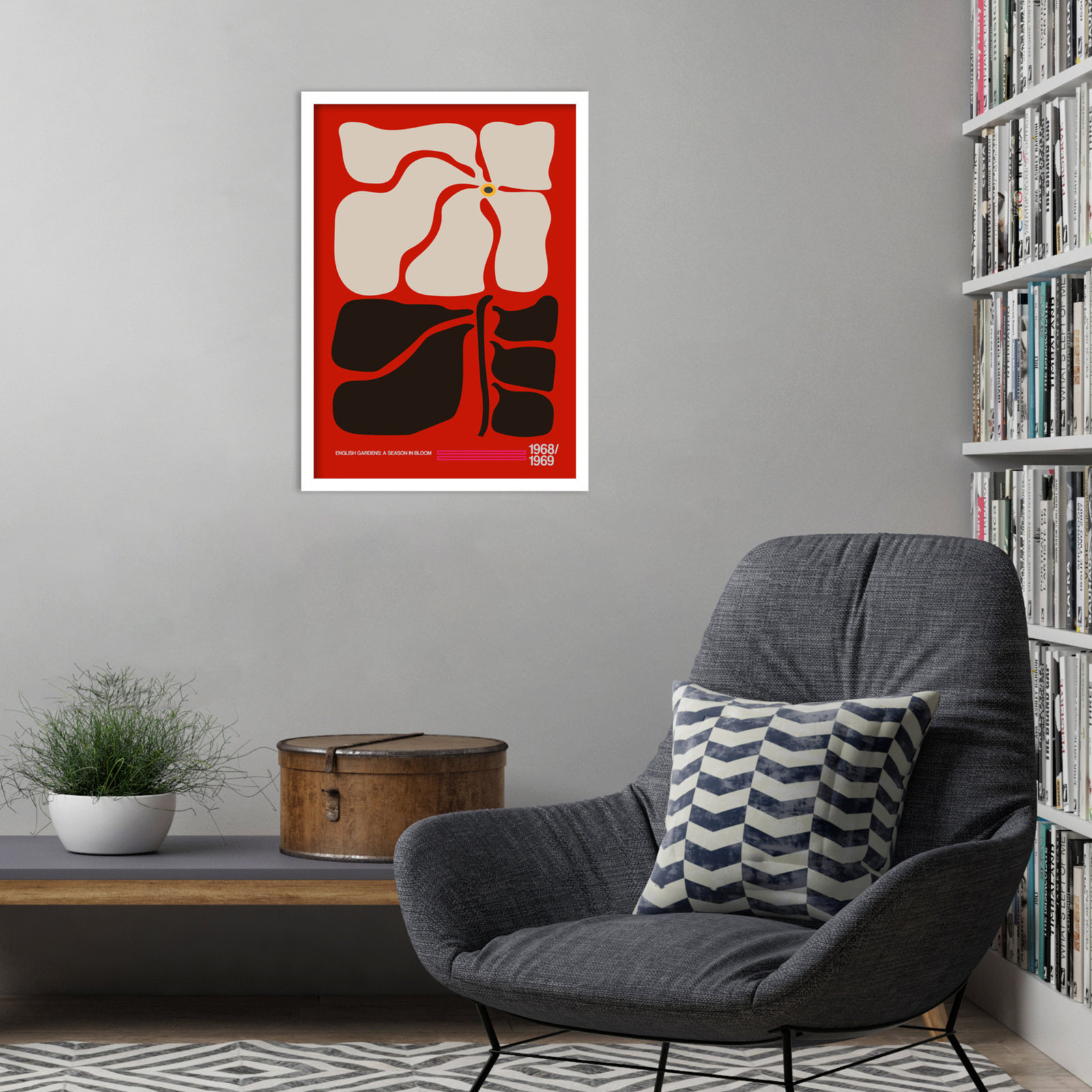 English Gardens Red by Frances Collett, 25" H x 18" W x 1" D, White