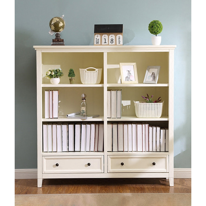 Bibliothèque moderne minimaliste blanche en bois de bouleau massif de style américain avec tiroirs