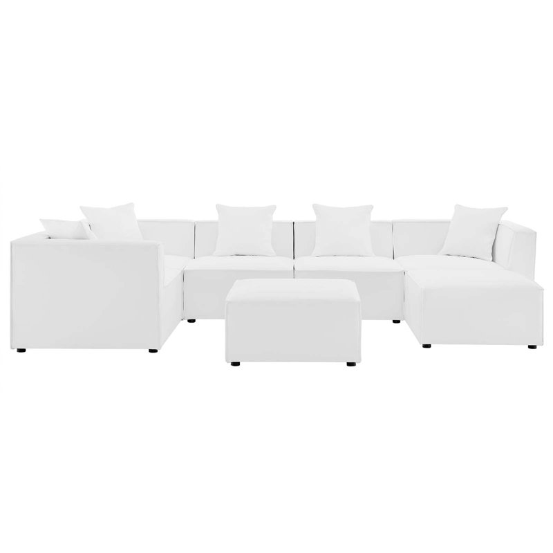 Saybrook Outdoor Patio Upholstered 7-Piece Sectional Sofa, White