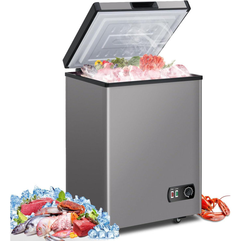 LifePlus Chest Freezer 3.5 Cu.ft. Deep Freezer Compact Water Cooler for Apartment Home, Gray