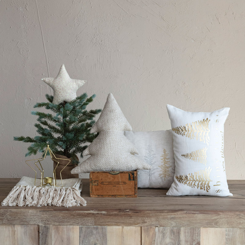 Cotton Tree Shape Pillow W Metallic Gold Thread