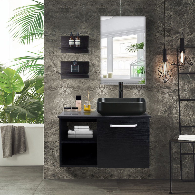 Ensemble de meuble-lavabo simple 28 po avec miroir 28 po, Noir