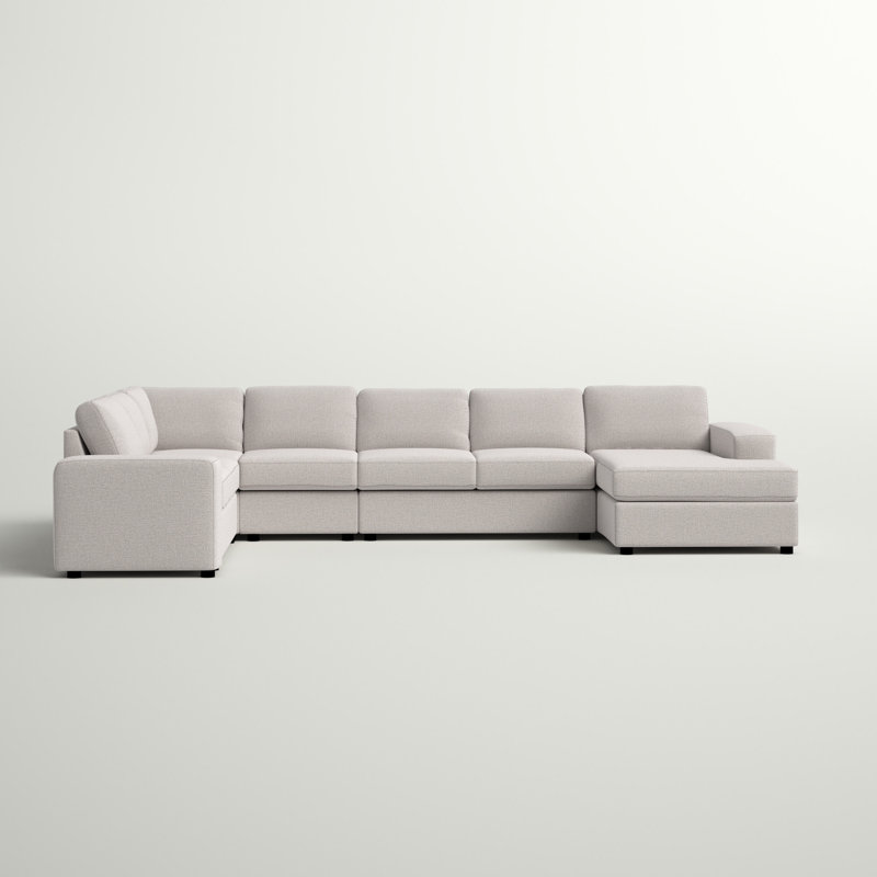 Harwich Upholstered U-Shaped Sectional Reversible, Beige Linen Blend