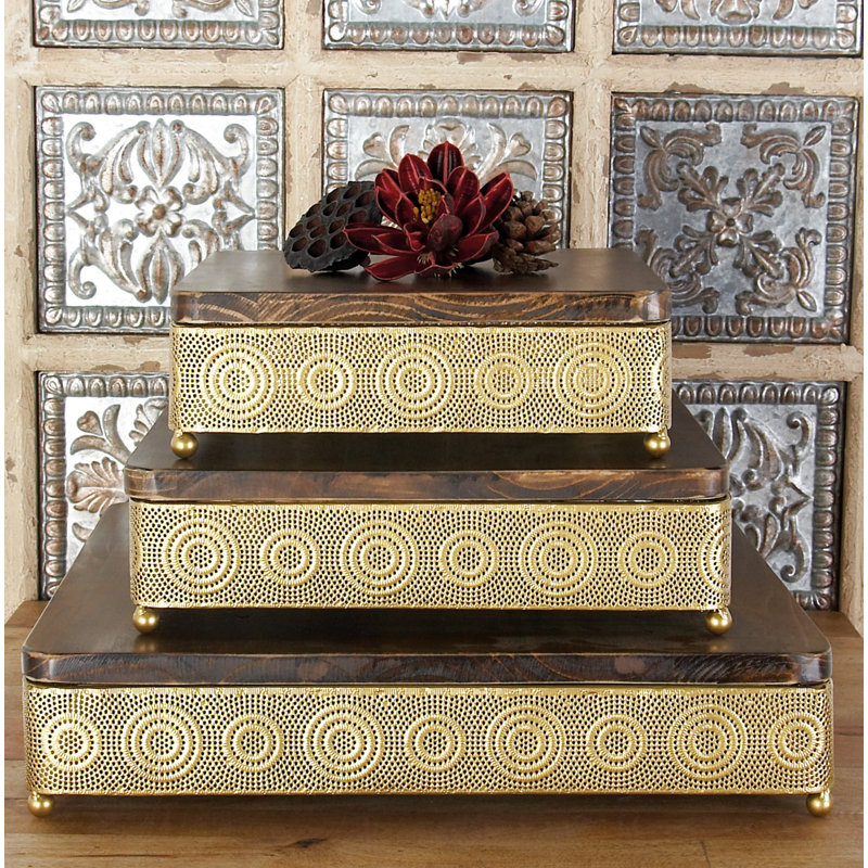 Delrio Solid Wood Decorative Tray, Gold