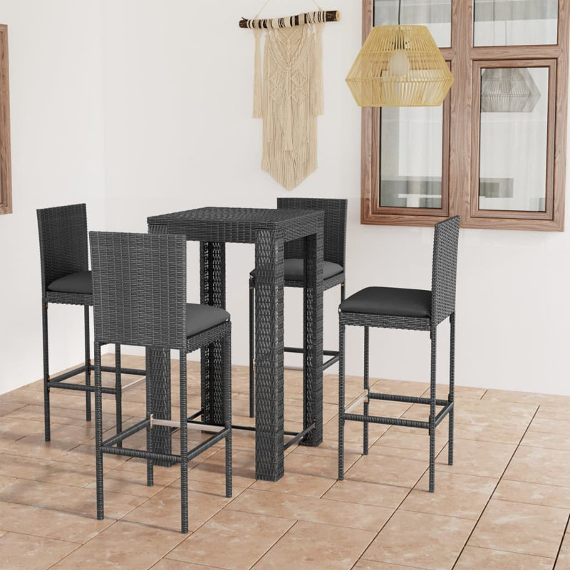 Ensemble repas à hauteur de bar pour 4 personnes avec coussins Ofrath, Cadre gris / coussin gris