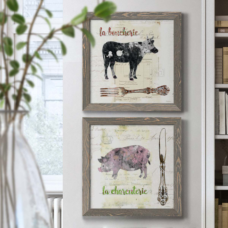 Vache dorée - ensemble de 2 peintures sur toile encadrées, H 20 po x l 40 po x P 1,5 po, Encadré gris