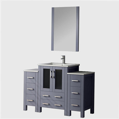 Armoire de comptoir de salle de bain gris foncé avec armoire latérale, ensemble de robinet, comptoir en céramique blanche, miroir de 22 pouces