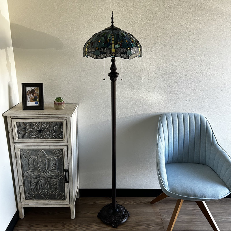 Harre Tiffany Floor Lamp Stained Glass Dragonfly Metal Base LED Bulbs Included 64"H*16"W*16"D