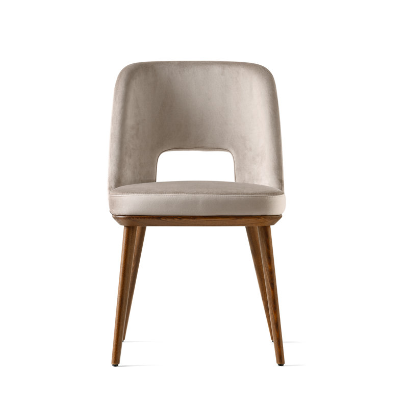 Foyer Upholstered Open-Back Chair with Wooden Base, Walnut, Sand