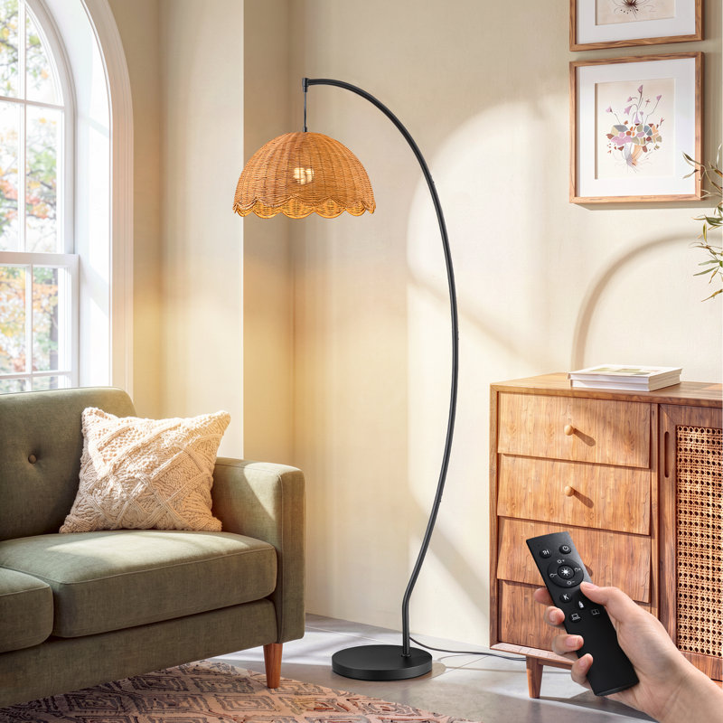 69" Arched Rattan Floor Lamp With Remote Control