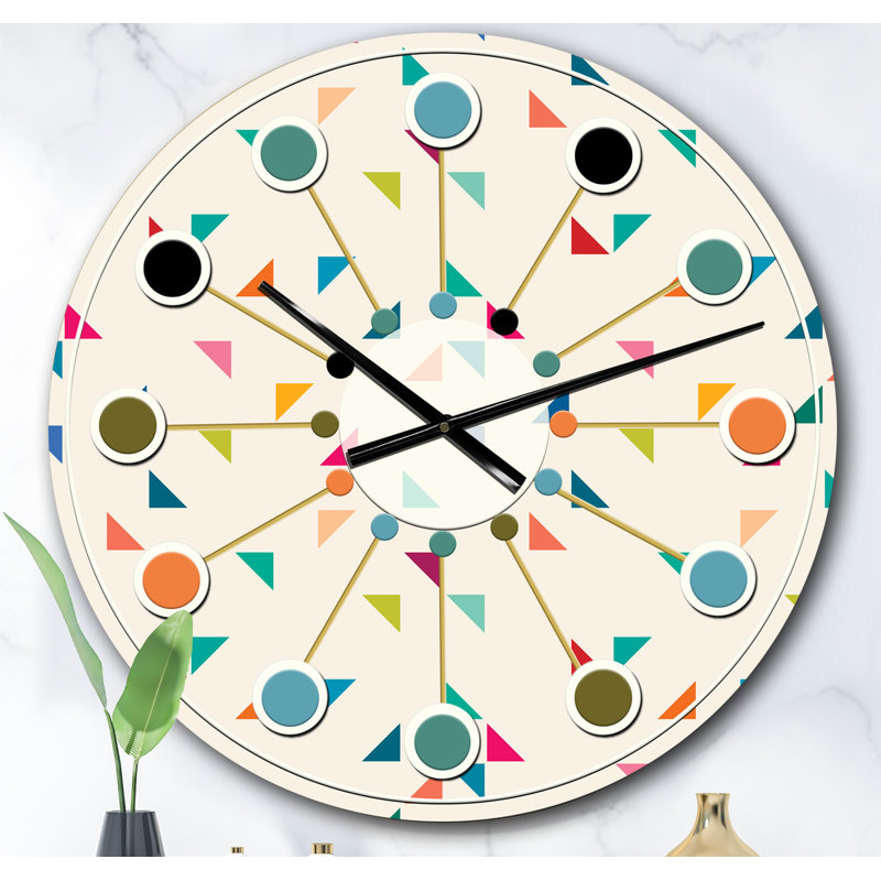 Abstract Triangular Retro Pattern I - Mid-Century Modern wall clock, Oversized