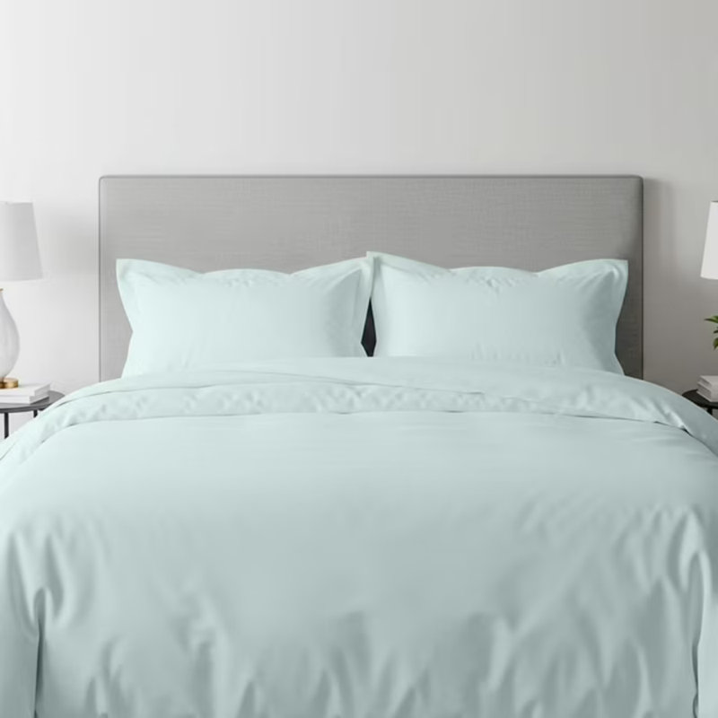 Ensemble de housse de couette pour très grand lit Beddora, literie 100% coton 3 pièces, housse de couette respirante douce avec taies décoratives, fermeture à boutons, contexture de 200 fils, vert clair