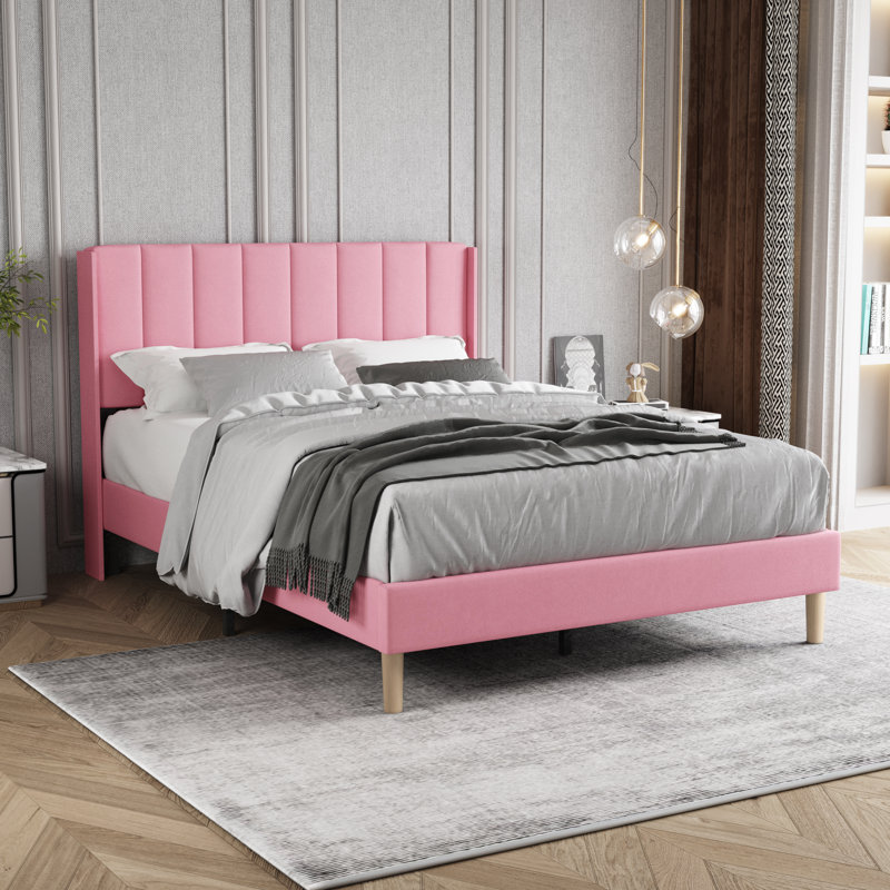 Upholstered Wingback Bed, Queen, Pink
