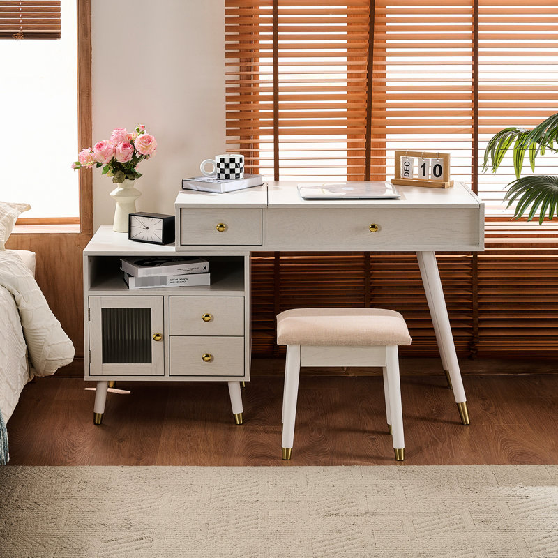 31 coiffeuse avec éclairage à DEL 3 couleurs, rangement réglable et tabouret - idéal pour les petits espaces