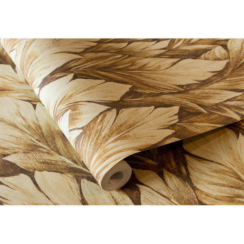 Vitti Somoa Inspired Tropical Leaves 8.5m x 70cm Wallpaper Roll, Peanut