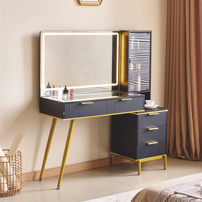 Bureau de coiffeuse avec miroir et lumières, Noir