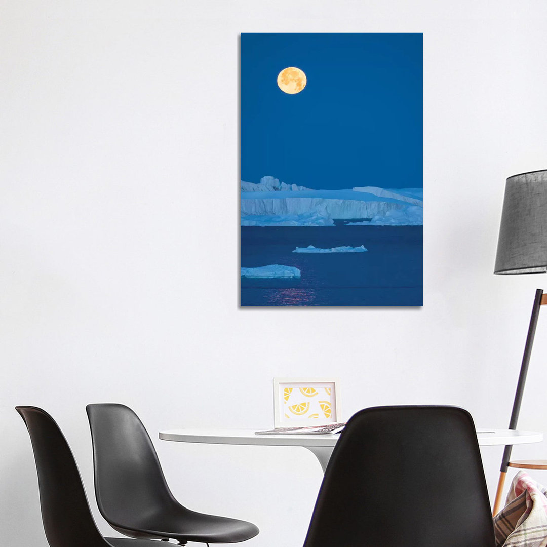 Full Moon. Ilulissat Icefjord Also Called Kangia Or Ilulissat Kangerlua At Disko Bay by Martin Zwick - Wrapped Canvas Print