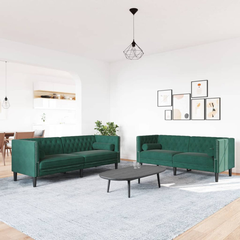  Chesterfield Sofa Set Dark Green, Dark Green