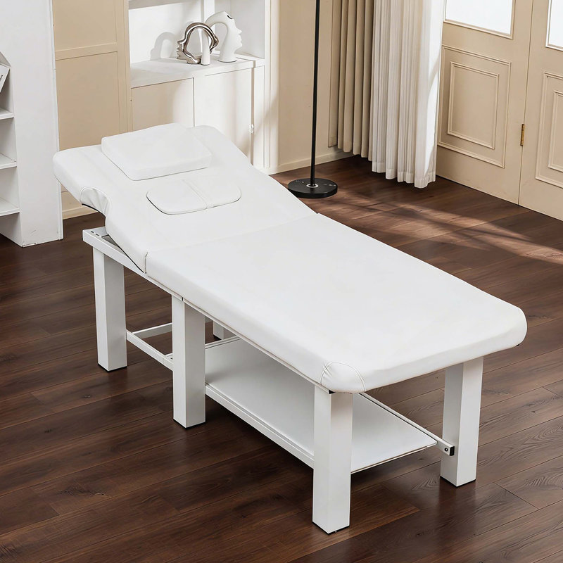 Chaise longue réglable avec coussin imperméable haute résilience, appui-tête amovible, tablette de rangement inférieure