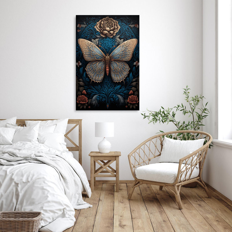 " Roses And Butterfly Symmetrical Painting ", 36" H x 24" L x 1.25" W