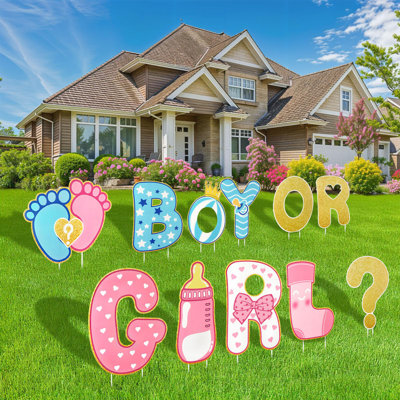 11 Pcs Gender Reveal Decorations Baby Shower Yard Signs With Stakes,Baby Gender Reveal Ideas Yard Letters Lawn Signs Boy Or Girl Gender Reveal Party Supplies