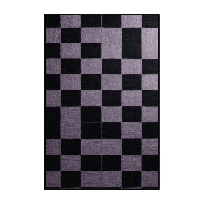 Tapis gris à carreaux lavable à la machine, Rectangulaire 8 pi x 10 pi