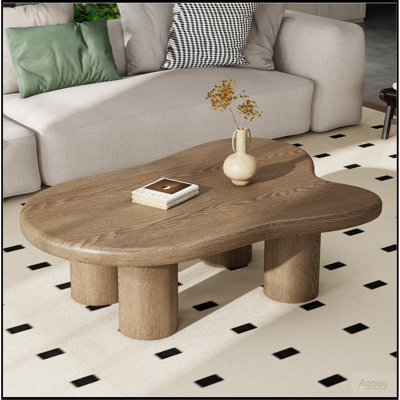 Free Form Walnut Coffee Table, Engineered Wood Center Table for Livingroom