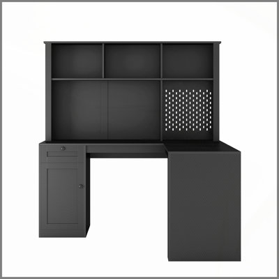 Bureau en L avec chargeur, bureau d'ordinateur avec tiroirs, bibliothèque, bureau d'angle moderne, bureau à domicile, bureau d'écriture en L, bureau d'ordinateur en fibre de carbone avec rangement, noir